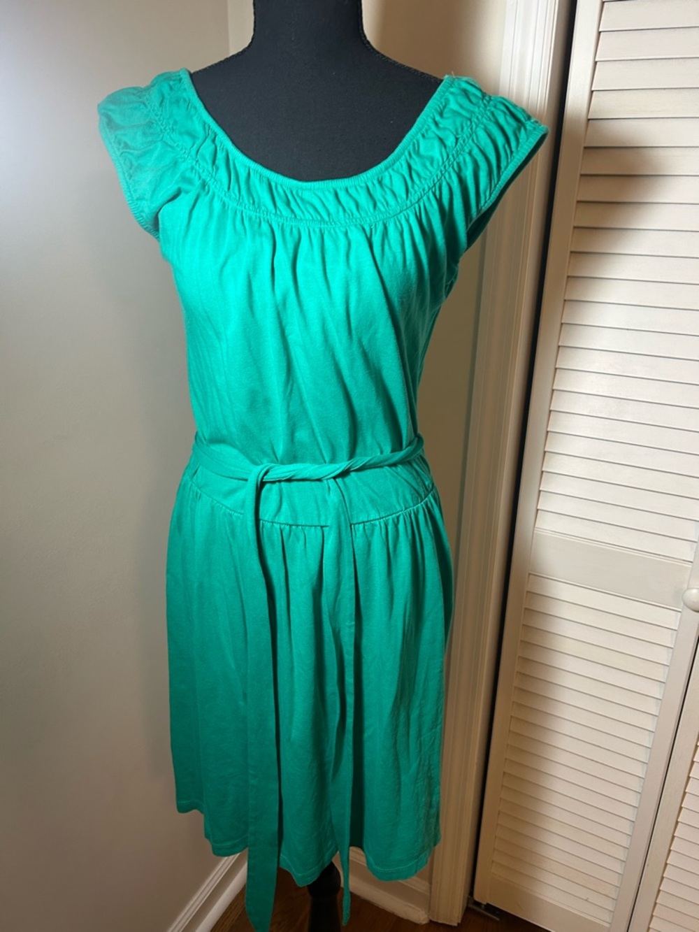 LOFT Teal Scoop-Neck Midi Dress with Self-Tie Waist S